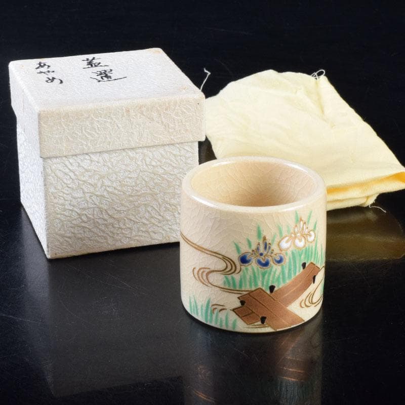 茶道具　京焼　色絵　菖蒲文　蓋置　在銘　V　8528