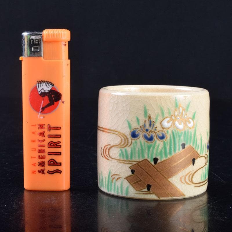 茶道具　京焼　色絵　菖蒲文　蓋置　在銘　V　8528