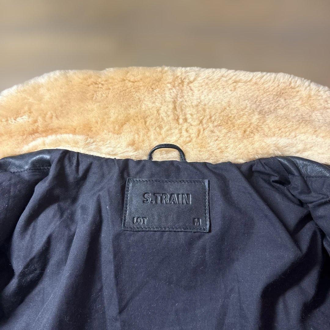 ラムレザー ダウンジャケット 羊革　襟ムートン　M ブラックXブラウン