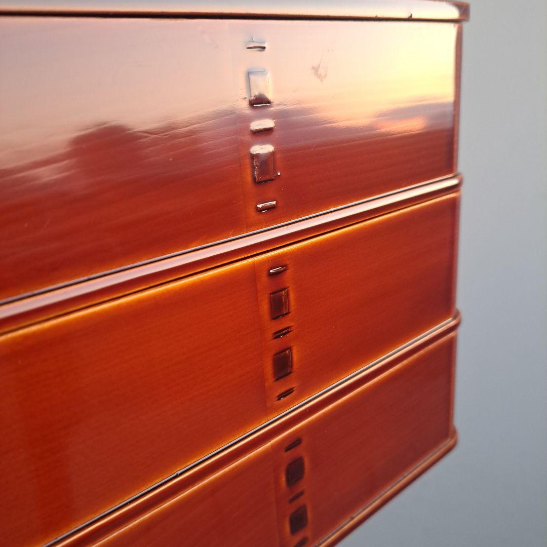 【飛騨春慶塗　6.5寸\"3段重箱】天然木製　曲げ細工　長期保管品