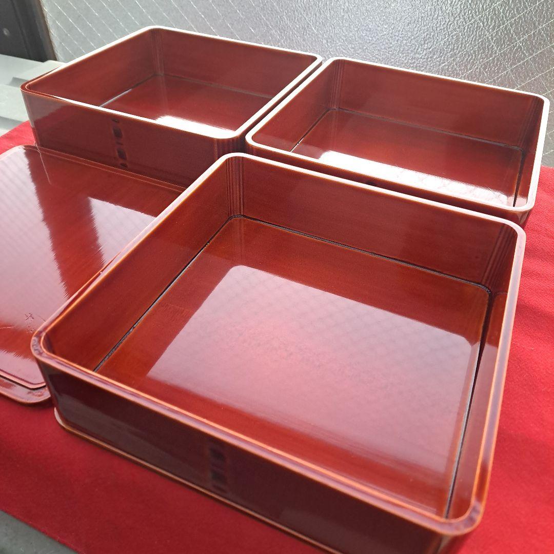 【飛騨春慶塗　6.5寸\"3段重箱】天然木製　曲げ細工　長期保管品