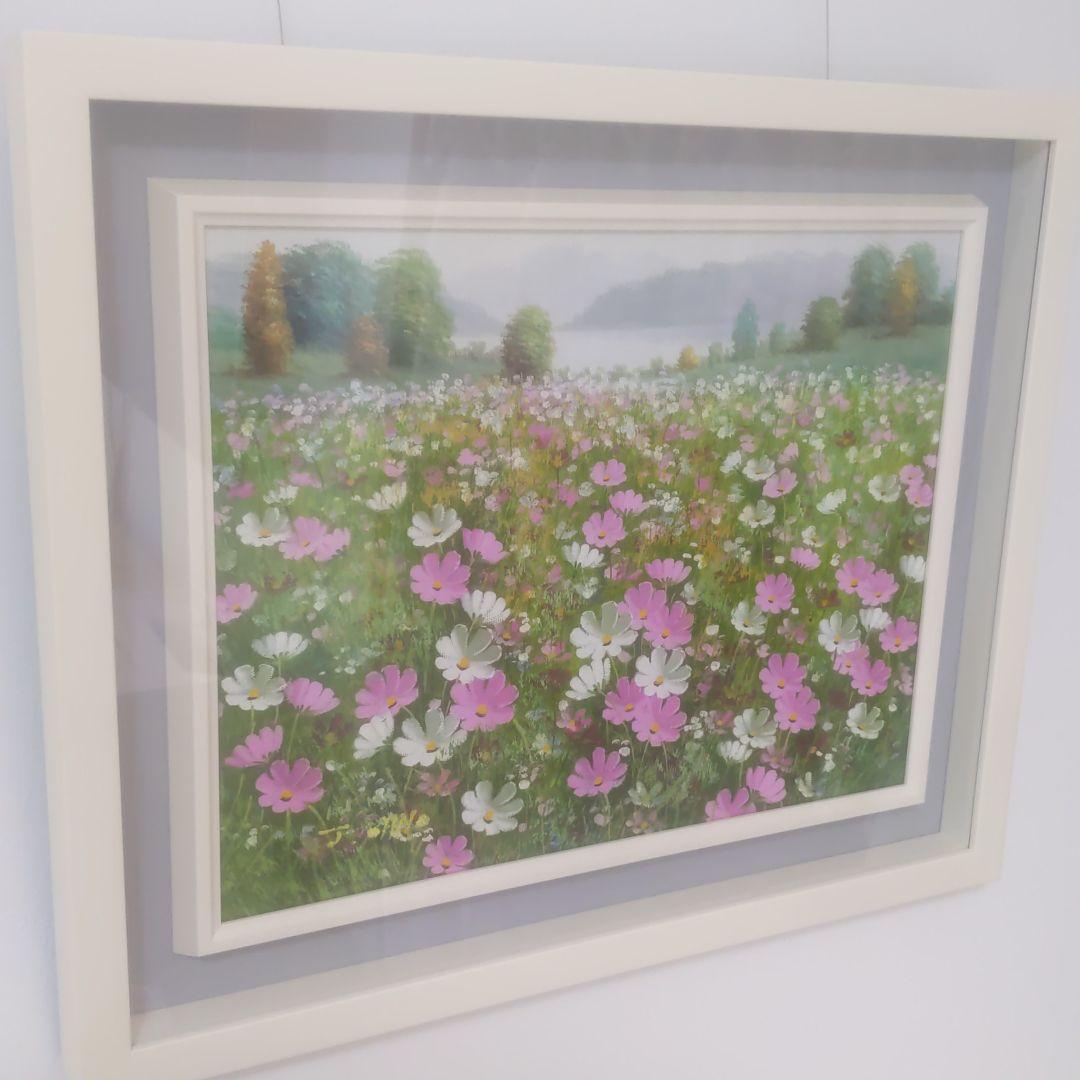 大野純一　油彩　コスモス畑　原画　真作　絵画