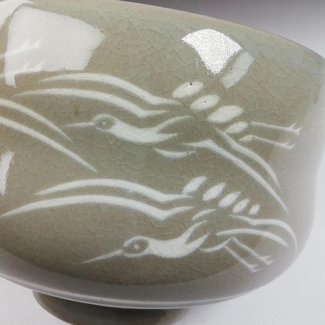 Ｗ１０４　茶碗　『肥後　高田焼』『象嵌茶碗』『十一代　上野才助 作』共箱　茶道具