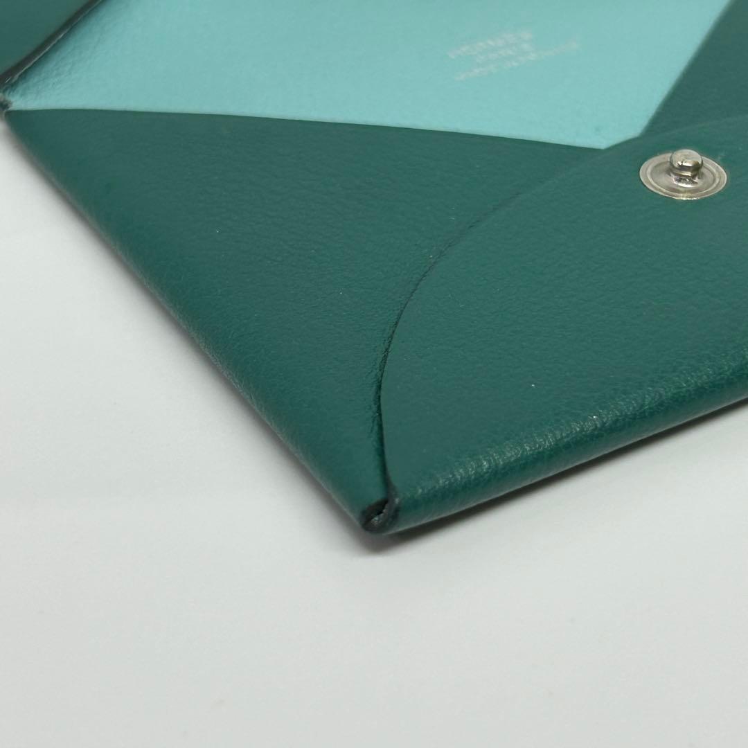 【美品】エルメス カルヴィ カードケース 名刺入れ 緑×水色