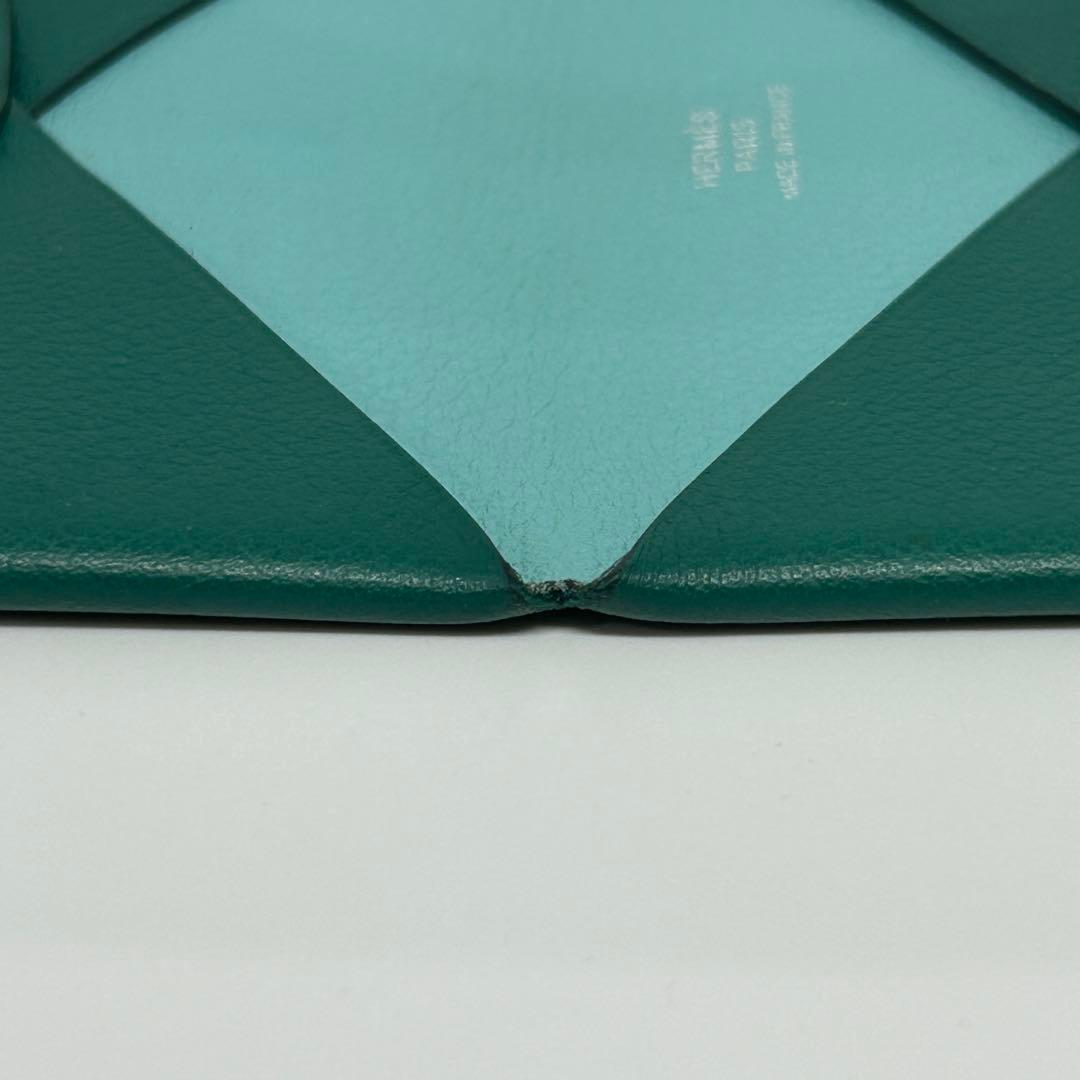 【美品】エルメス カルヴィ カードケース 名刺入れ 緑×水色