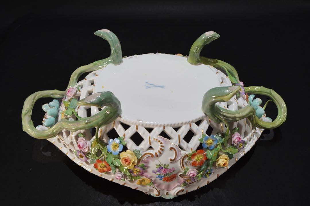 マイセン　 色絵貼花オープンワークコンポート