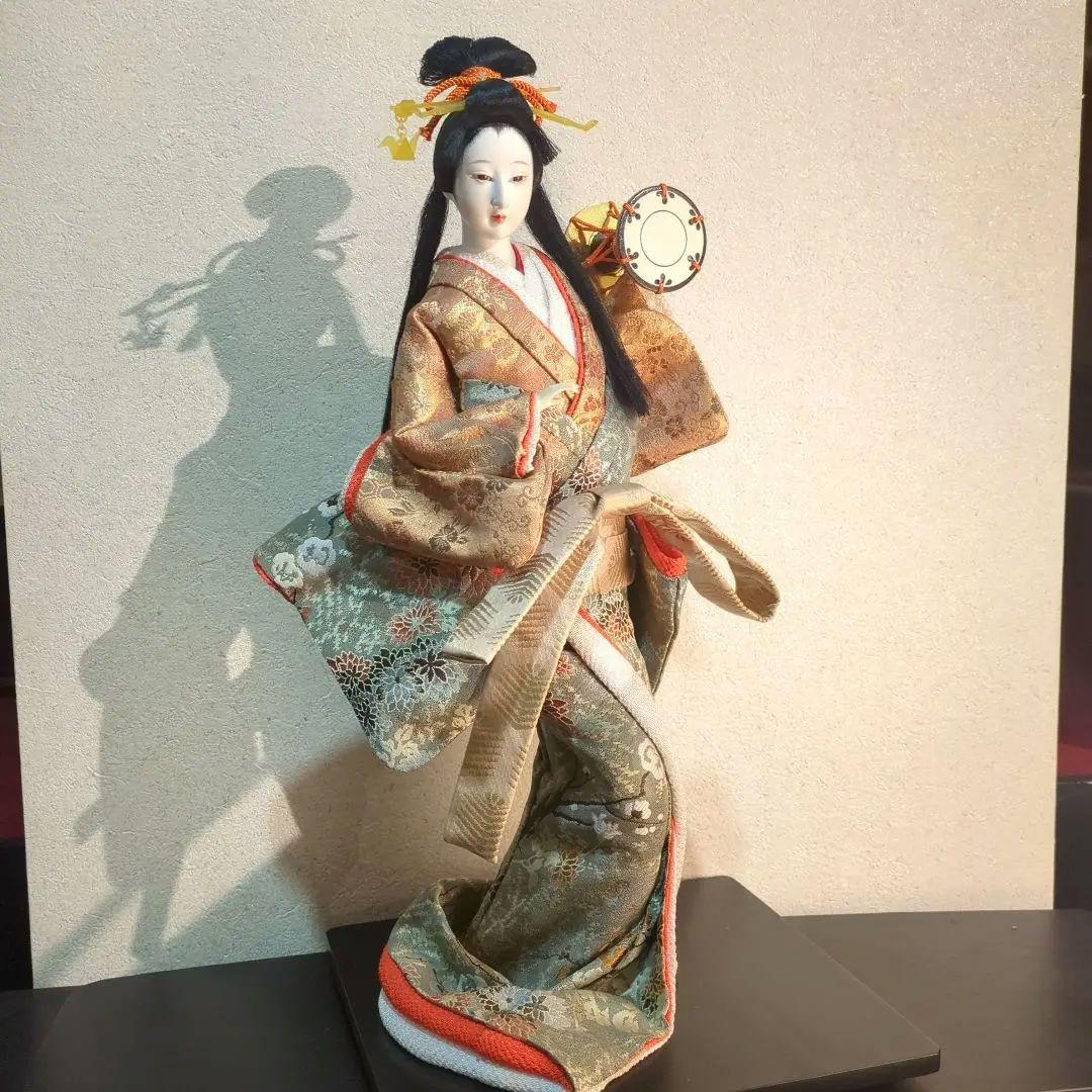 味岡映水頭　日本人形、尾山人形古代正絹　鼓