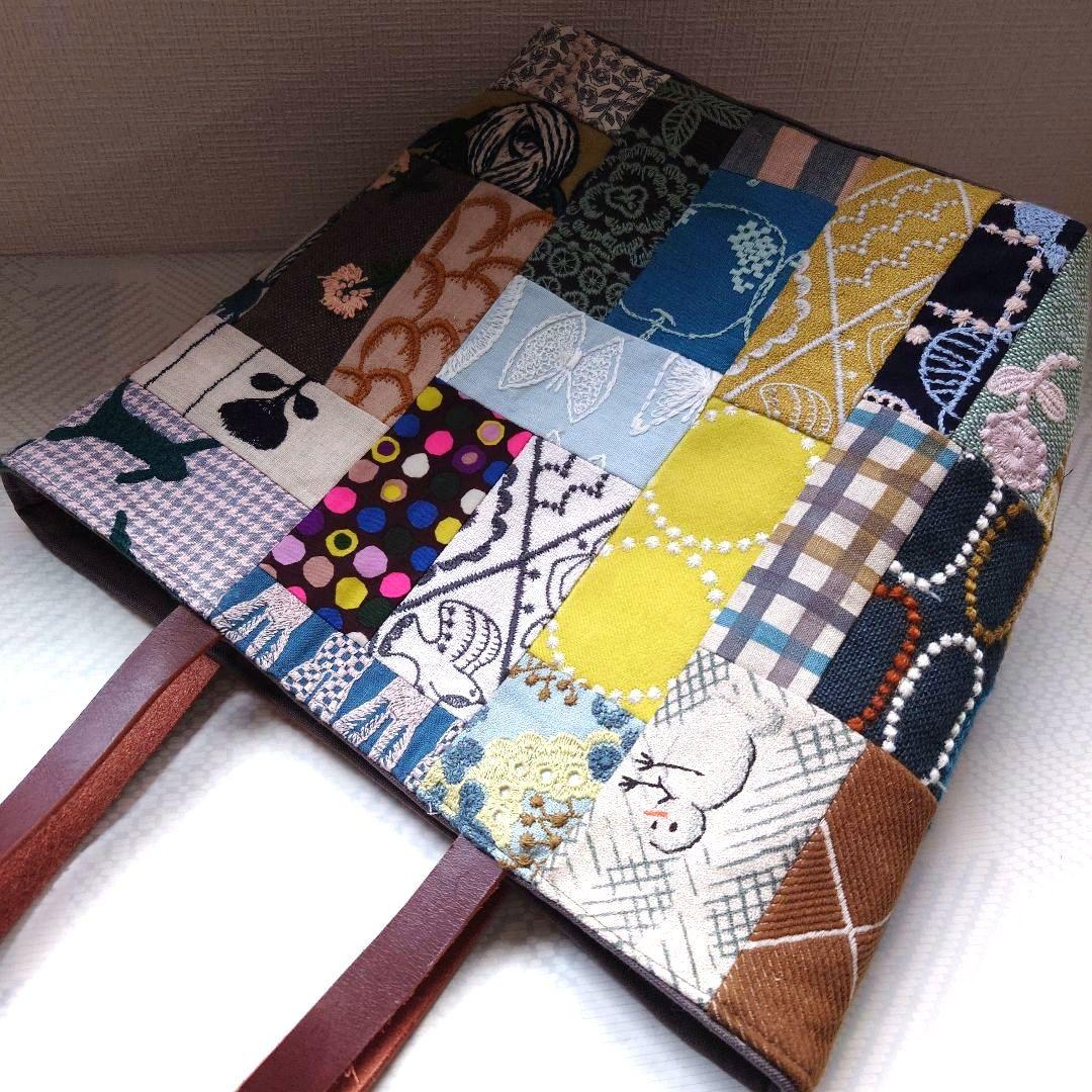 ミナペルホネン　両面パッチワーク　マチありトートバッグ