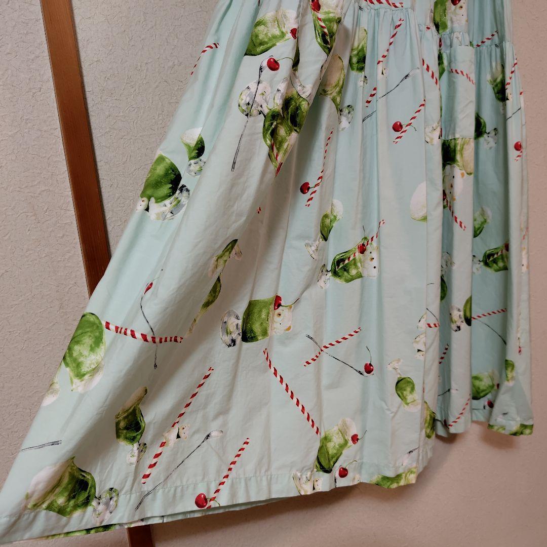 ピンクハウス　クリームソーダプリントミディワンピース