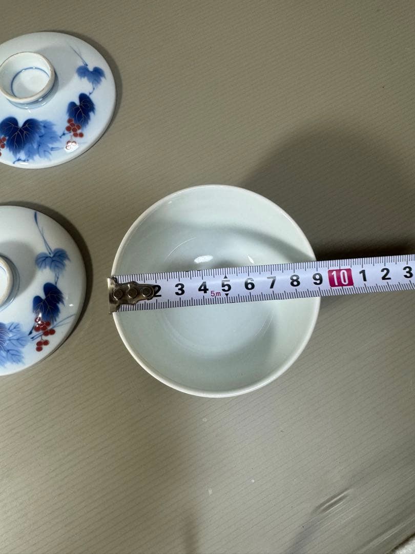 2210 有田焼 芳祥堂特製　葡萄瑠璃　湯呑蓋付　5客