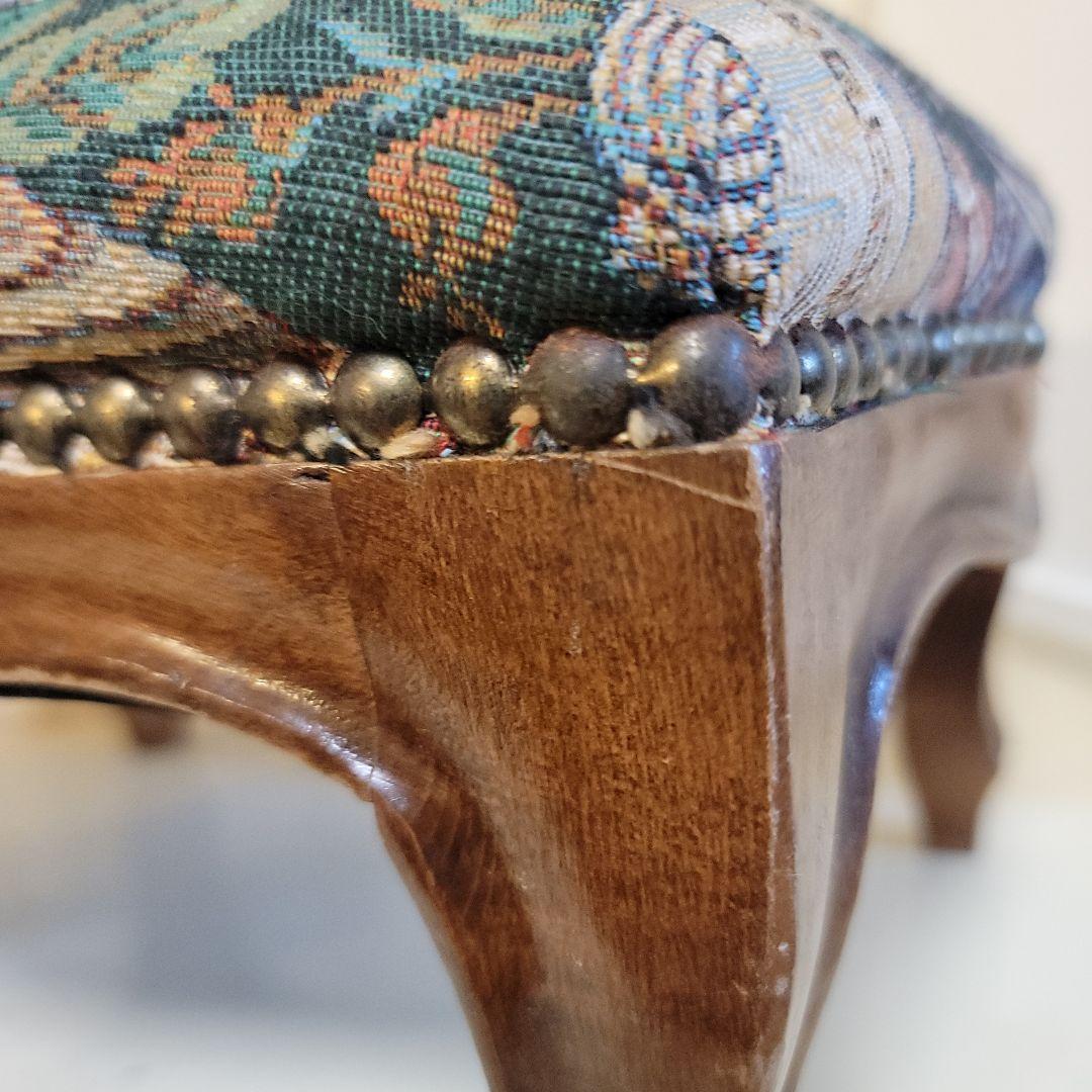 ヴィンテージオットマン　スツール　ゴブラン織り　ティーポット-カップ柄　低タイプ