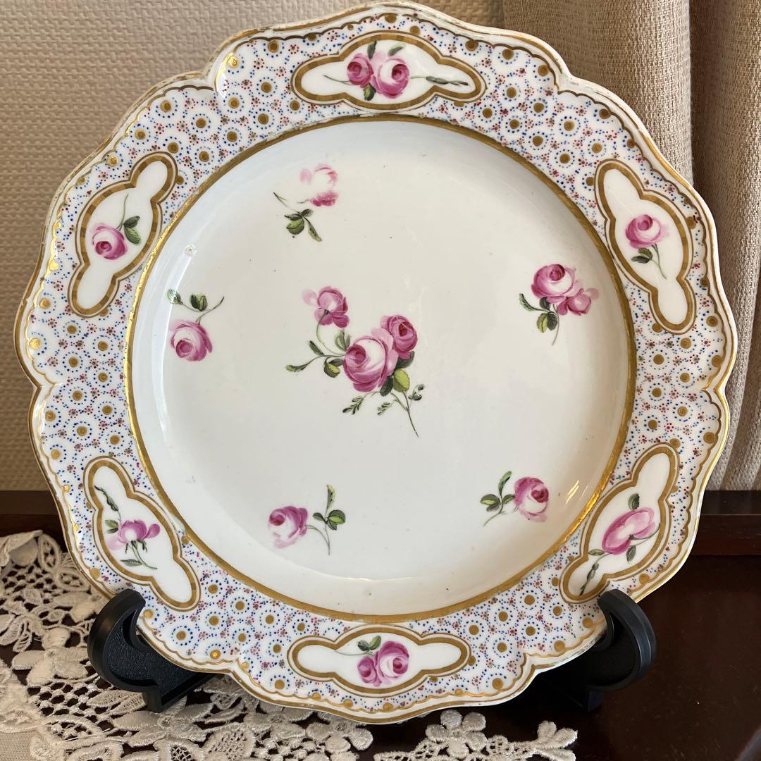 英国アンティーク　古ダービー18世紀　エドワーズウィザーズ 薔薇絵付けのプレート