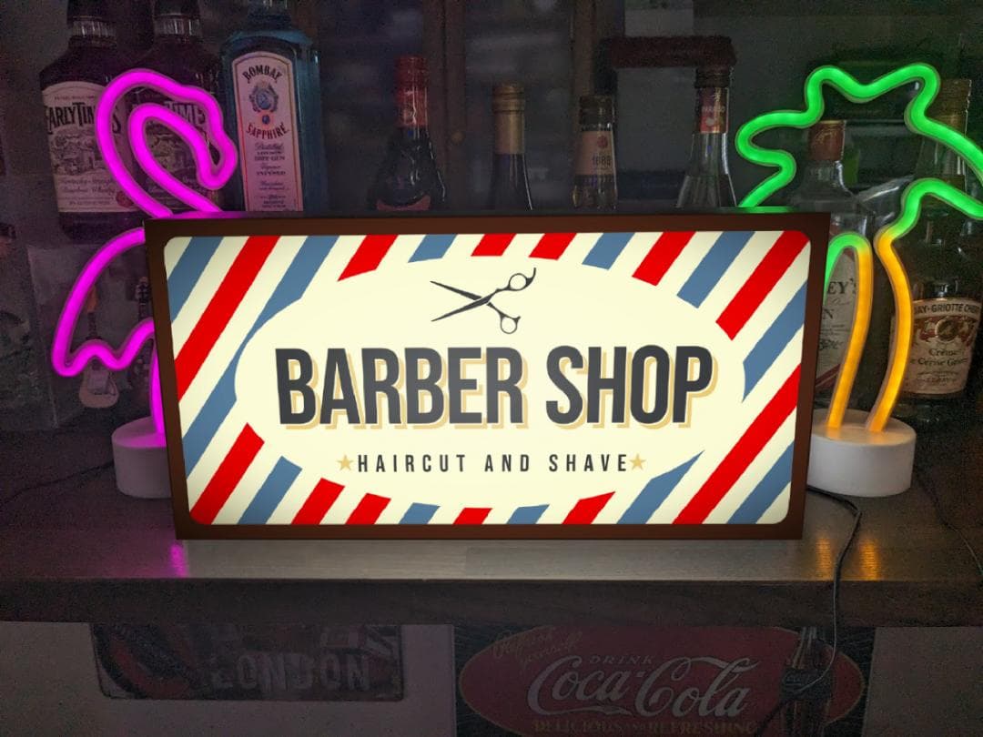 【Lサイズ】バーバー 理容 ヘアーサロン 床屋 看板 置物 雑貨 ライトBOX