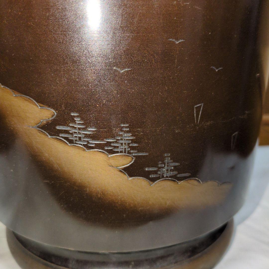 銅製 火鉢 山水楼閣文 金属製 古道具 口径24.5cm