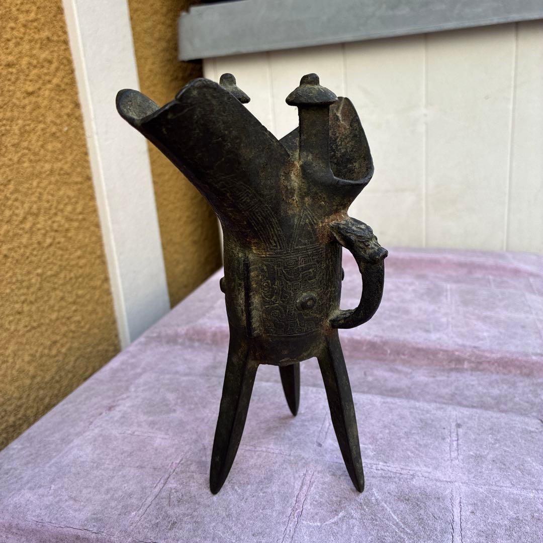 古風な青銅製三脚ワイン容器、ジュエ、宋明朝 三国志覇道　爵杯＆孫堅頭巾