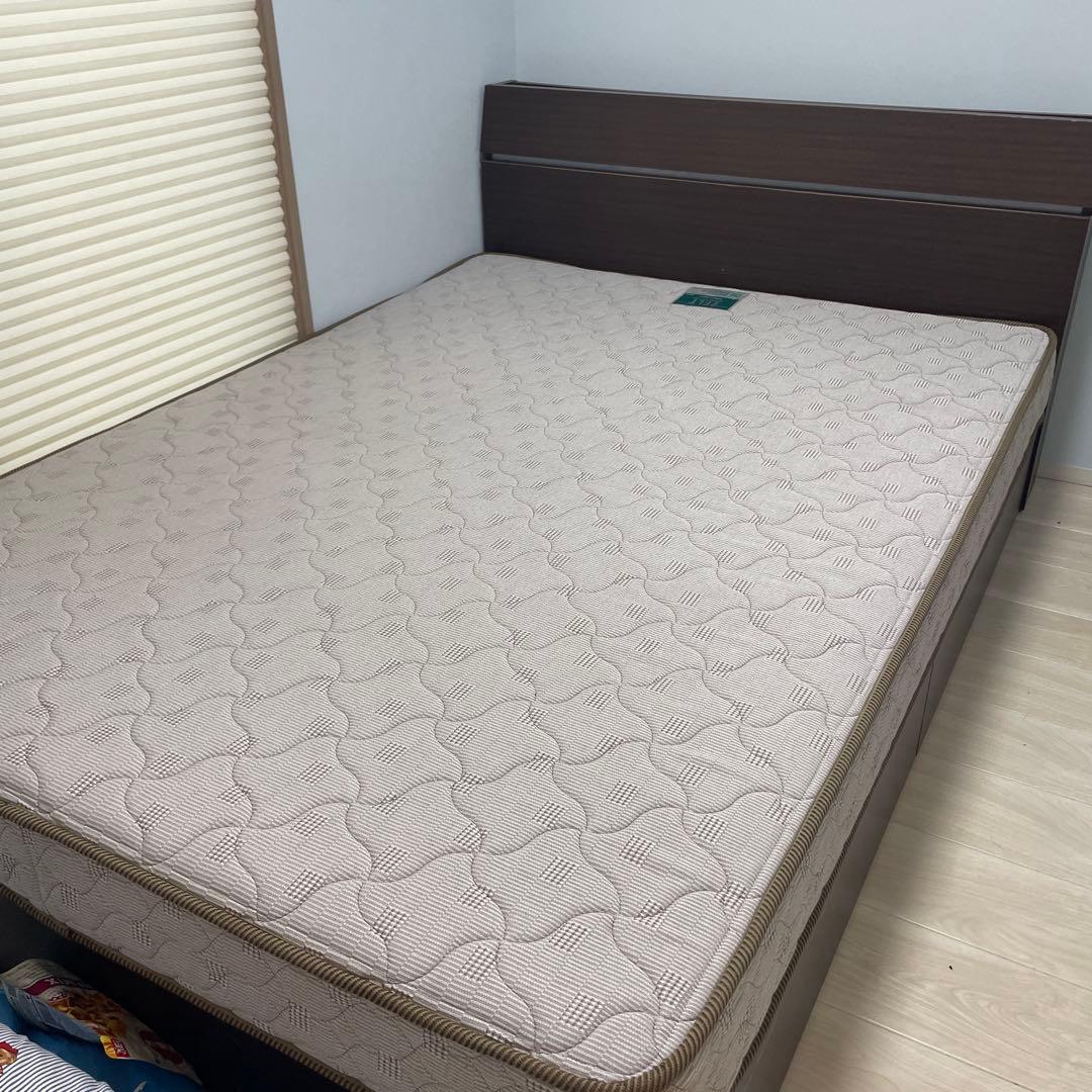 フランスベッド　ダブルベッド　マットレス付き　ベッドフレーム　引き出し