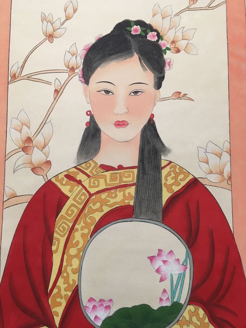 中国 仕女画 人物画 掛け軸 中堂 四尺 手描き 宣紙 中国美術 インテリア