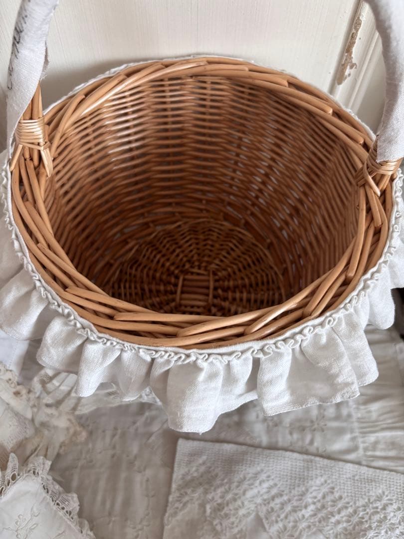 フレンチレース　パニエバスケット　モノグラム　フランスアンティーク　カバー