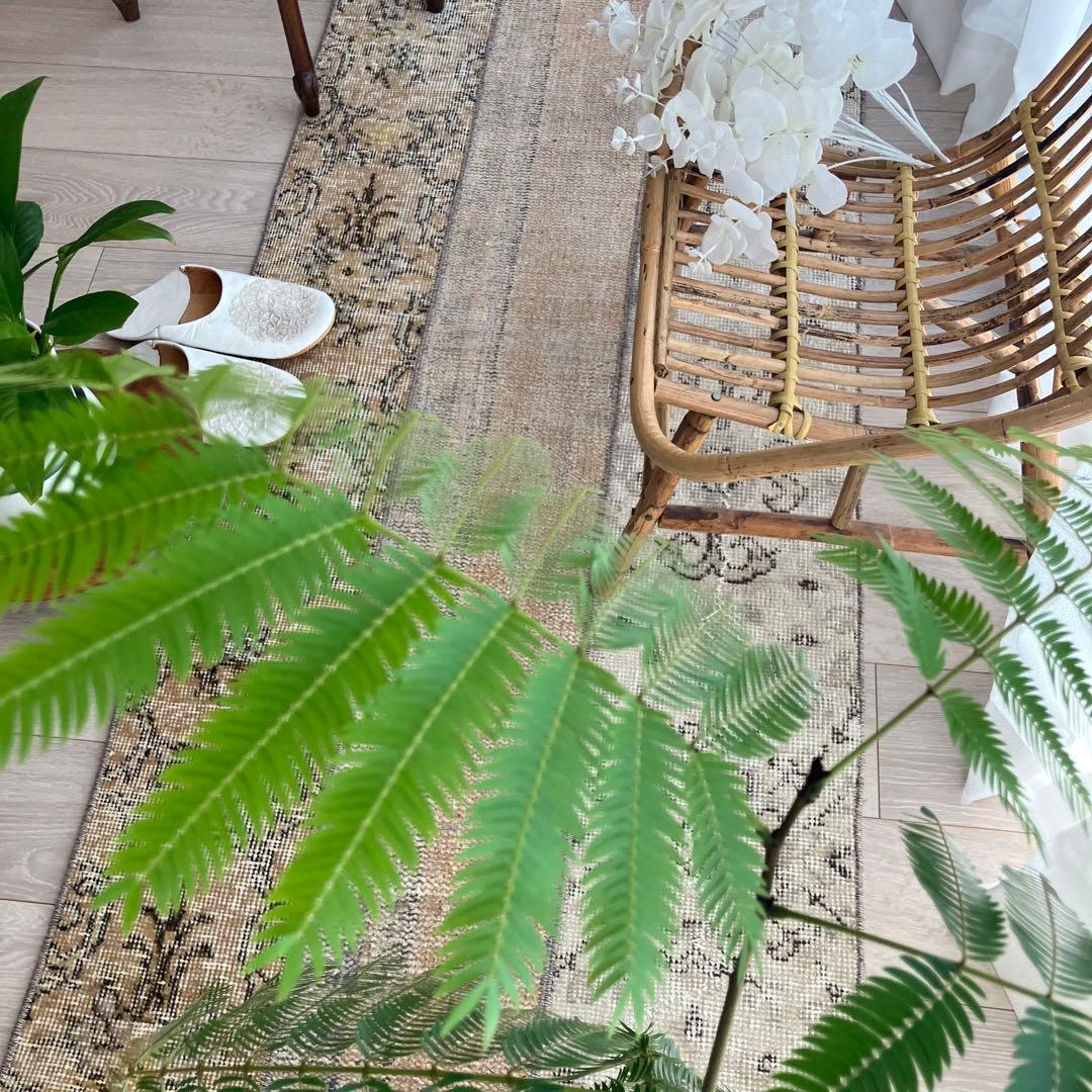 パッチワーク✳︎ 67×139ベージュ　フラワー　イエロー　トルコヴィンテージラグ