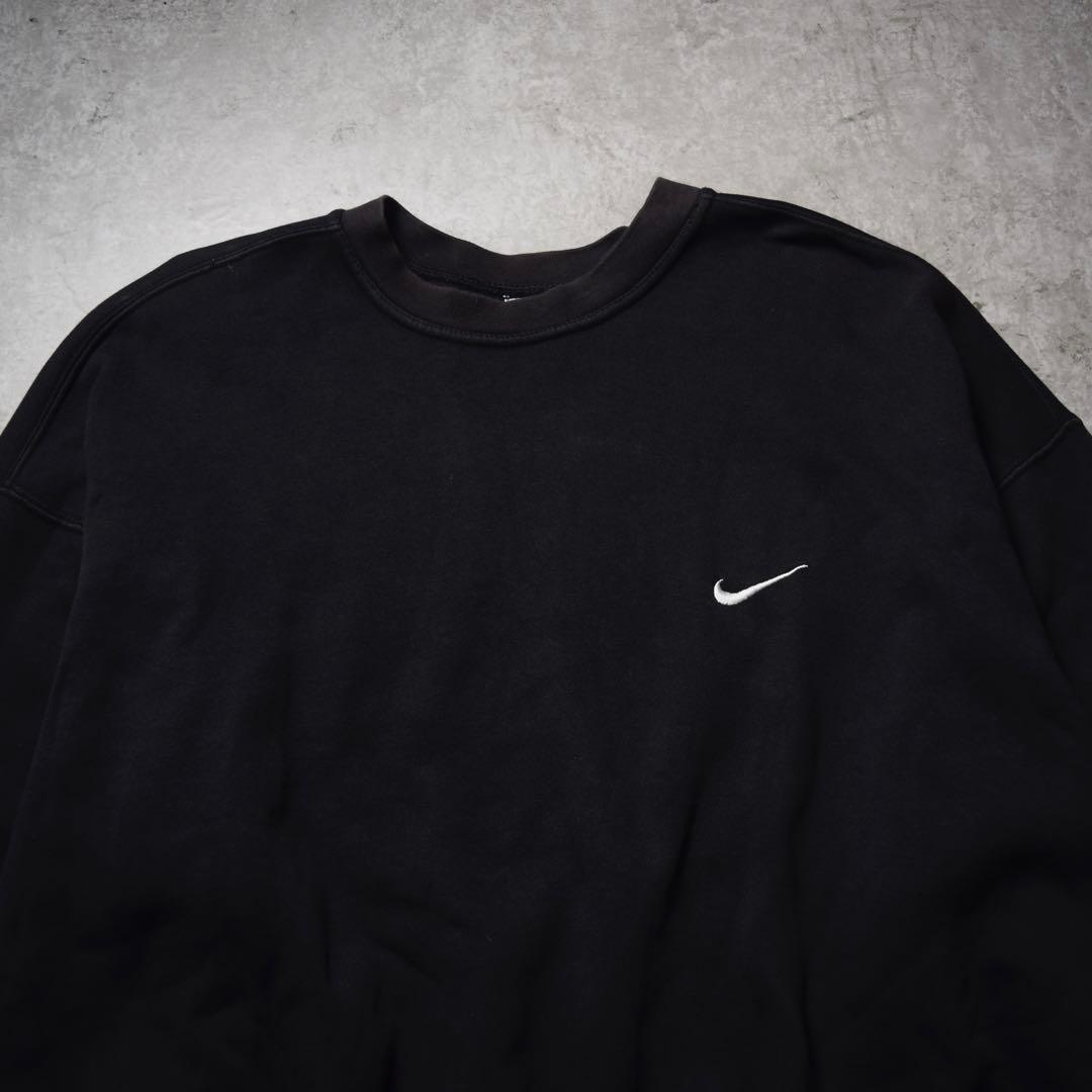 90s USA製 NIKE スウェット フェード 雰囲気◎ 刺繍ロゴ 丸胴 黒