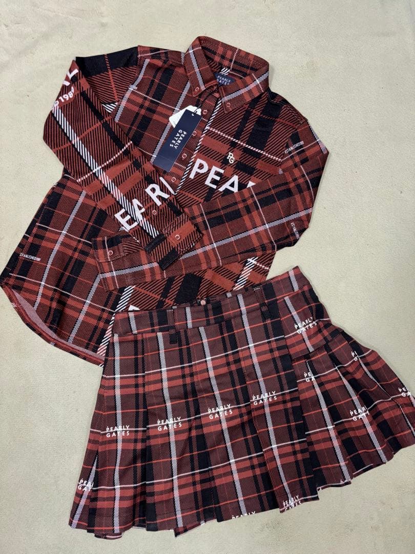 （新品と美品）パーリーゲイツ 、グレンチェック柄シリーズ、セットアップ、サイズ1