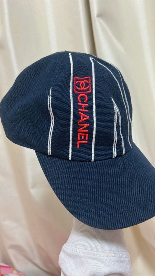 CHANEL ネイビー ストライプ キャップ