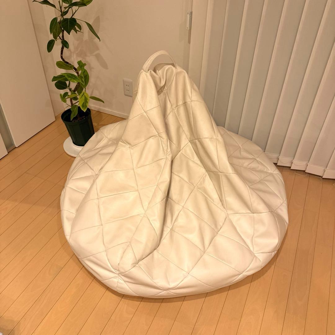 【人をダメにする】ビーズクッションソファ 合成皮革 キルティング　ホワイト