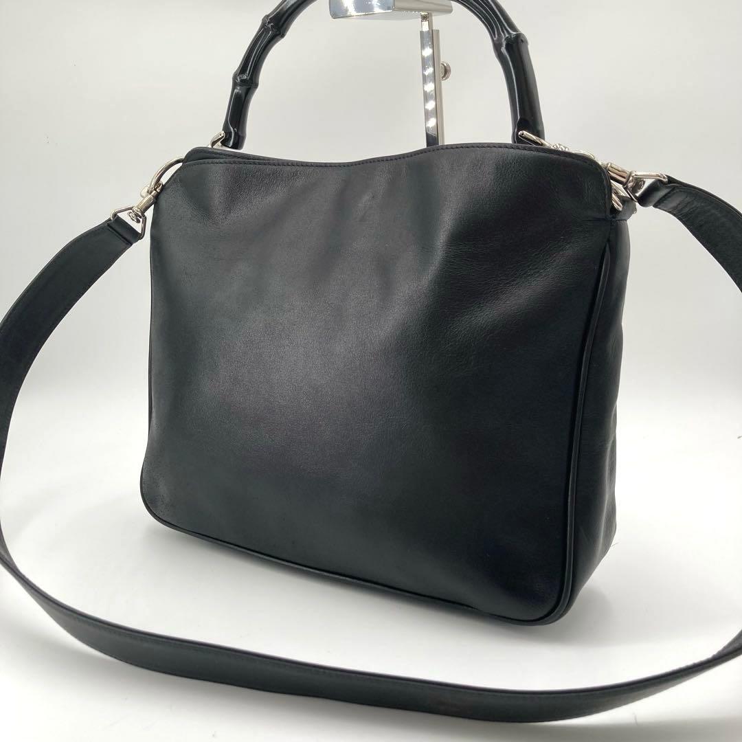 極美品✨GUCCI グッチ バンブー 2way ハンドバッグ ブラック レザー