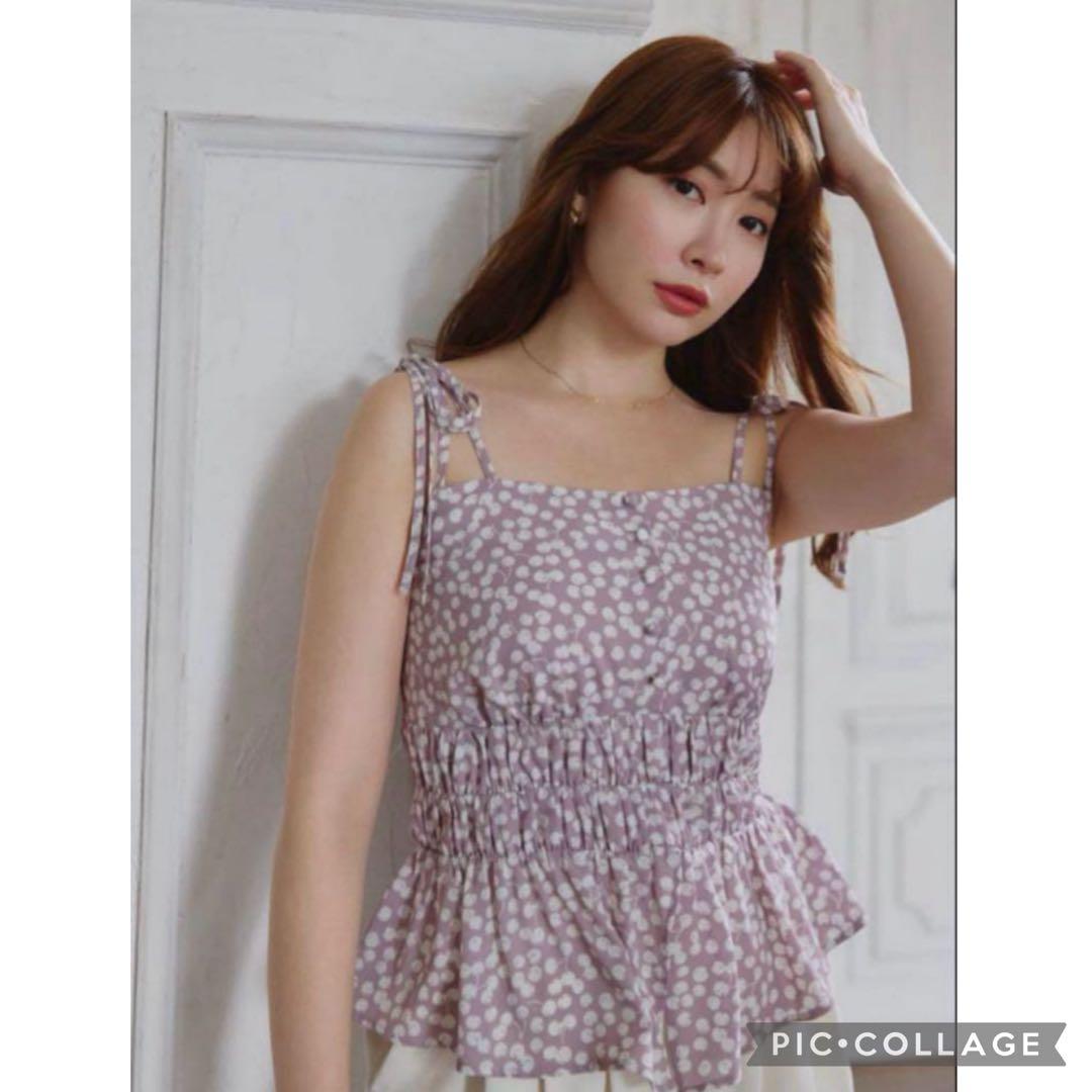 美品Her lip to Cherry Pattern Strap Top S