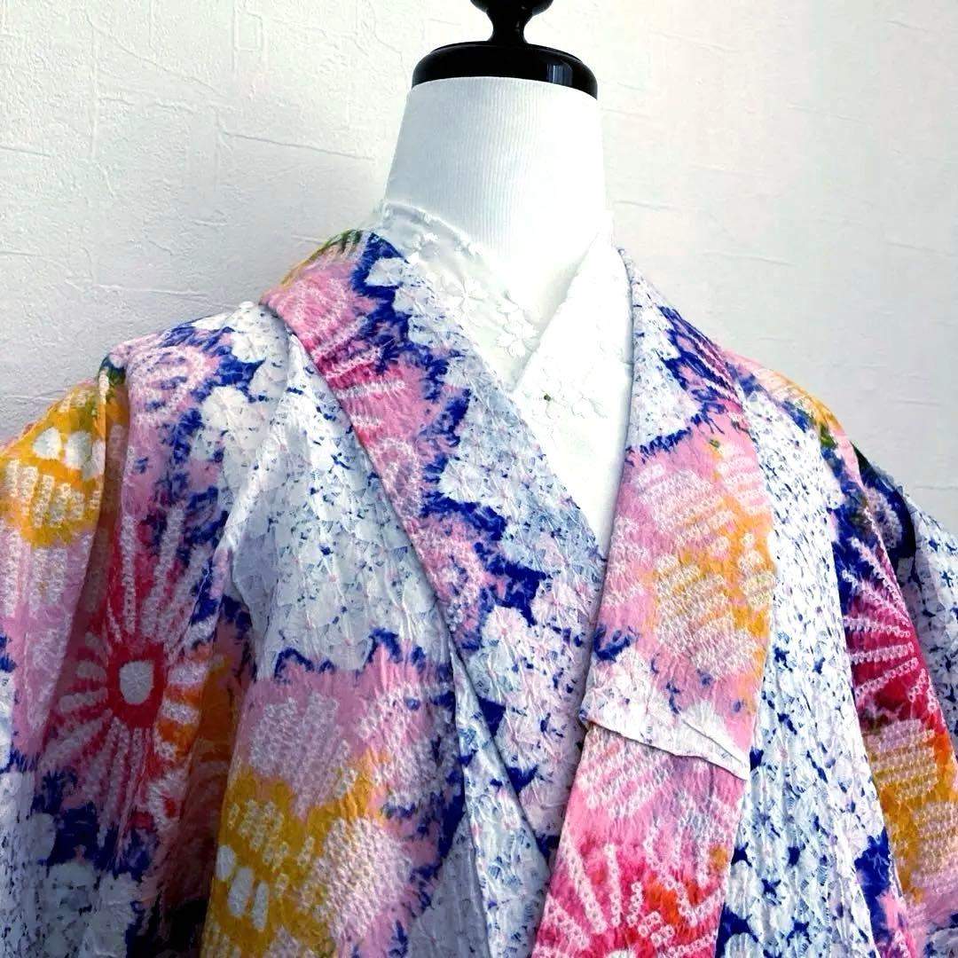有松絞り・蜘蛛絞り　ますいわ屋　手縫い上質浴衣　花模様　絞り浴衣No.2-180