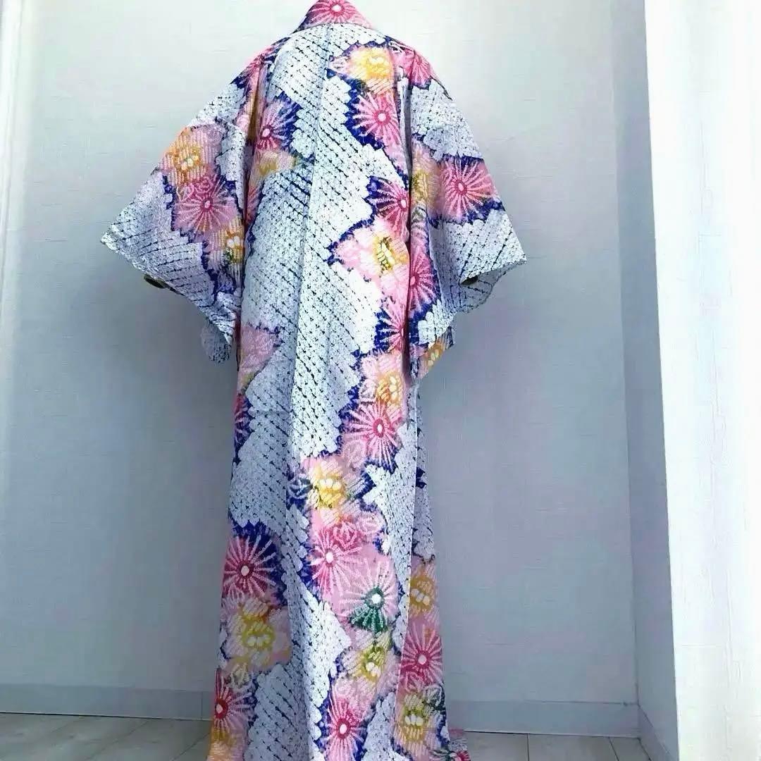 有松絞り・蜘蛛絞り　ますいわ屋　手縫い上質浴衣　花模様　絞り浴衣No.2-180