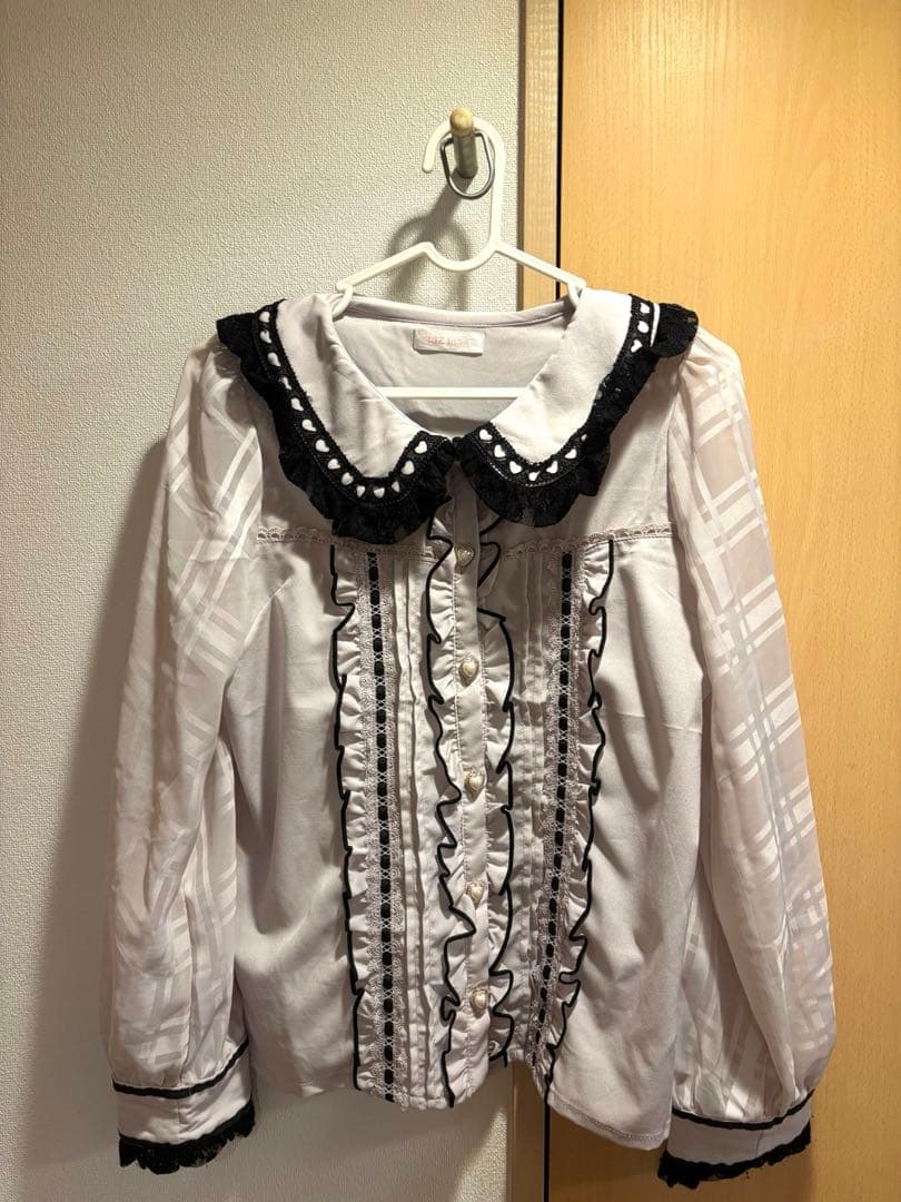 LIZLISA ハートレース襟ブラウス ピンク×ブラック