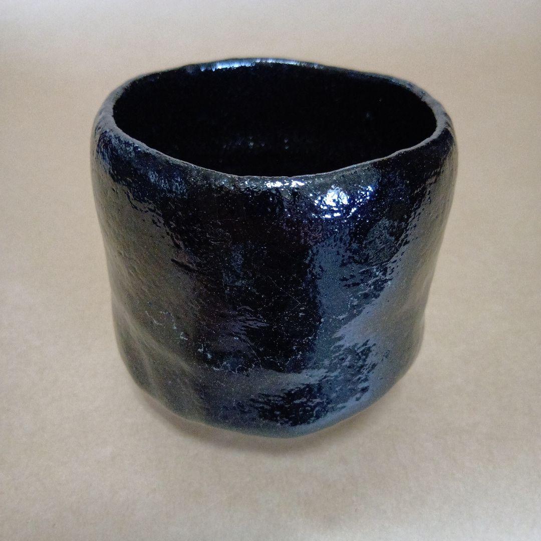 茶道具　黒楽筒茶碗 まく釉