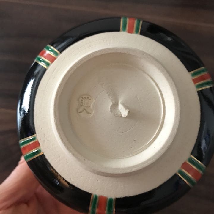 七代高橋道八造 仁清写色絵金彩菱之図茶碗 共箱裏鵬雲斎花押