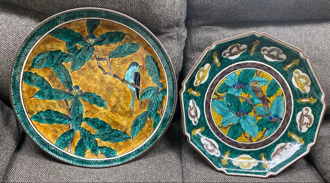【美品】九谷焼　龍山　良山　花鳥図　大皿　盛り皿　２枚　セット