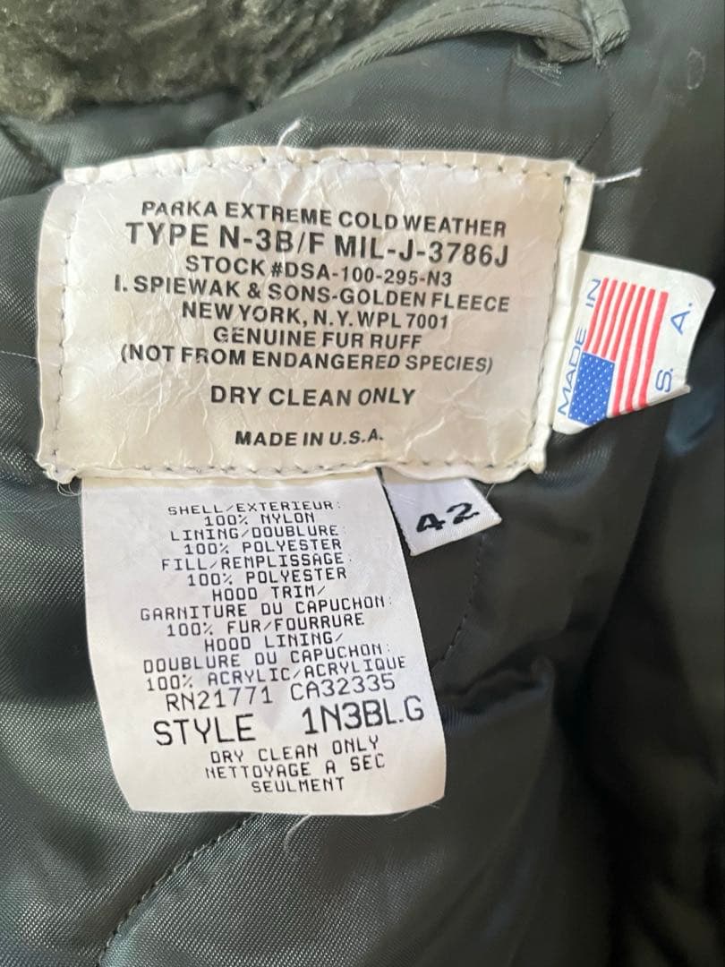 USA製　90s スピワックSPIEWAKセージグリーンN-3B 42 n3b