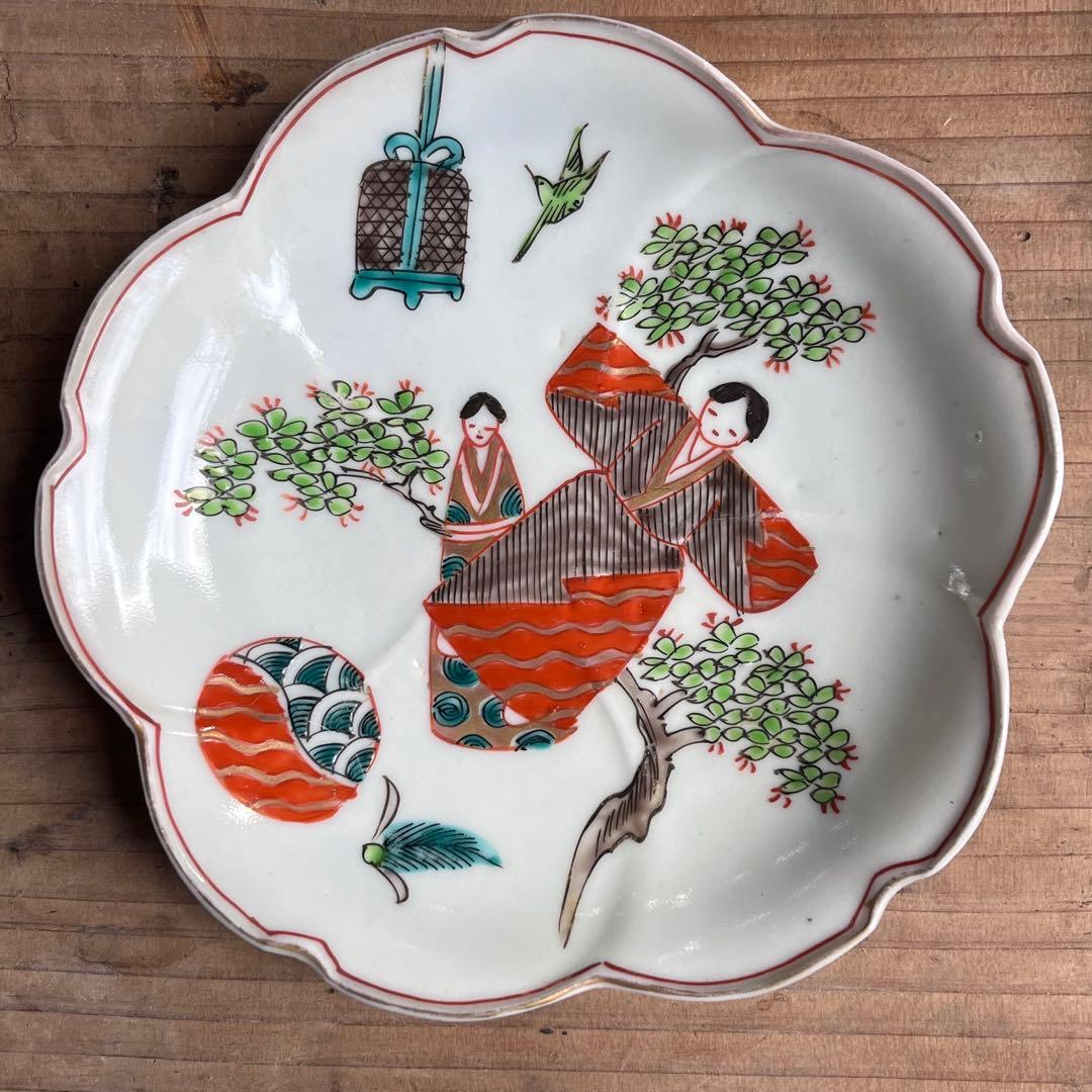 骨董　古伊万里　雛　　立雛　5寸皿　5客組