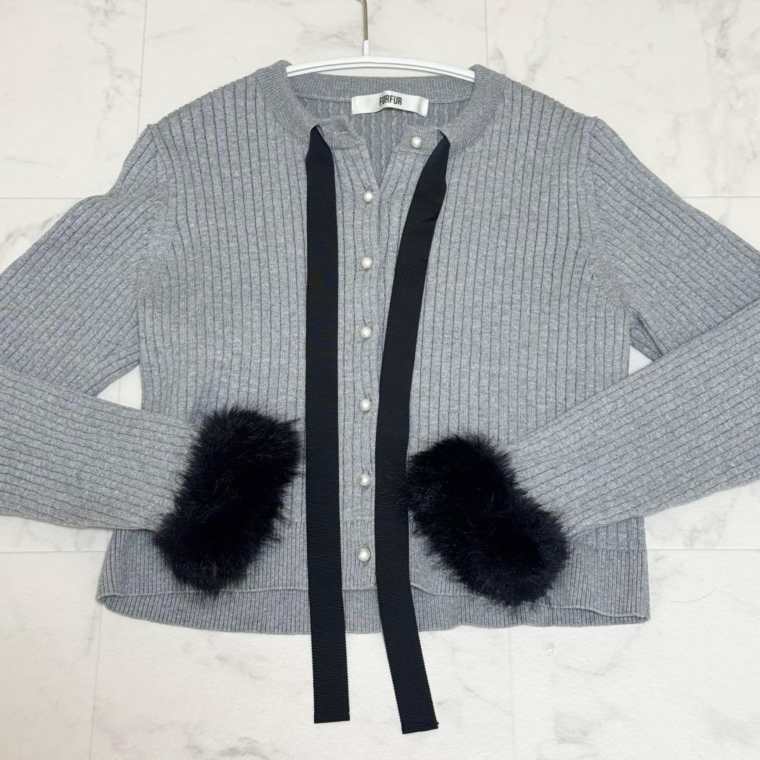 FURFUR リボン付き袖口ファーカーディガン USAGIONLINE限定