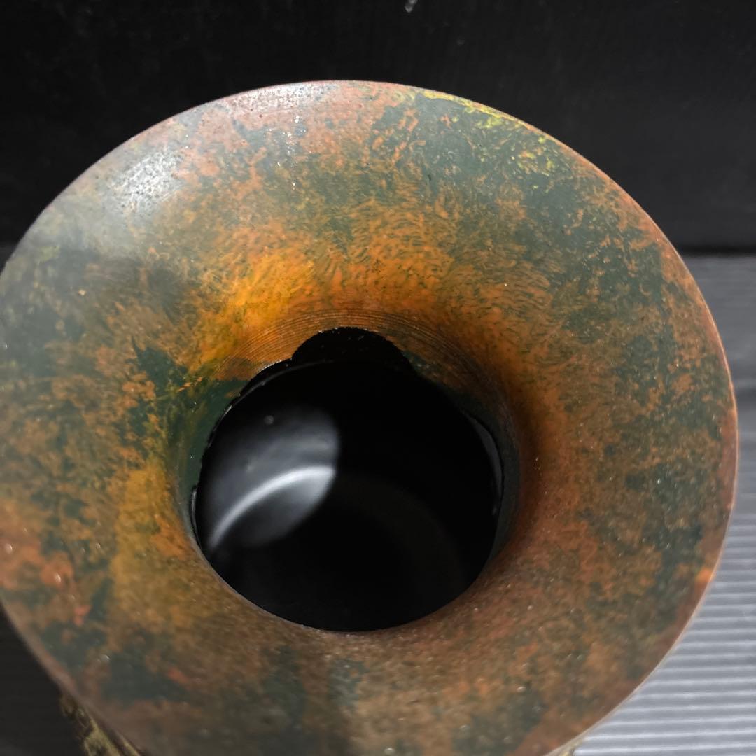 鋳銅 花瓶 双耳壺 銘入り 中国古典文様 青銅器風 古美術