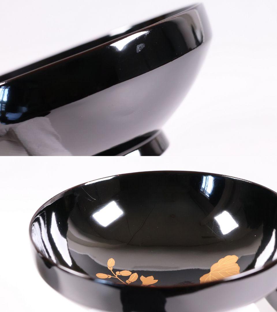 【CM401】天然木漆塗 菊桐鳳凰金蒔絵 黒塗 吸物椀 三客 昭和期 木製漆器