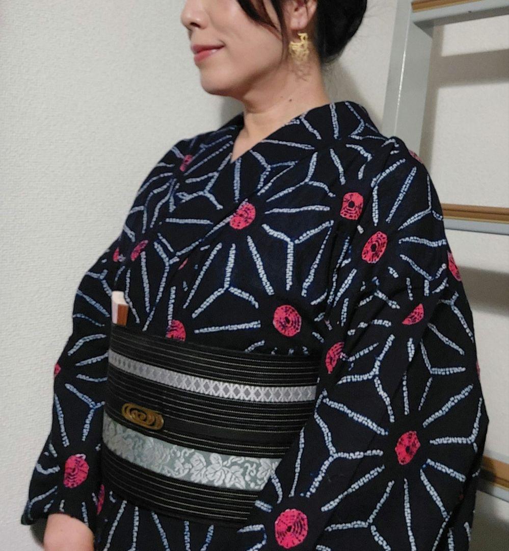 有松絞り　浴衣　麻の葉柄　レトロな雰囲気　トールサイズ