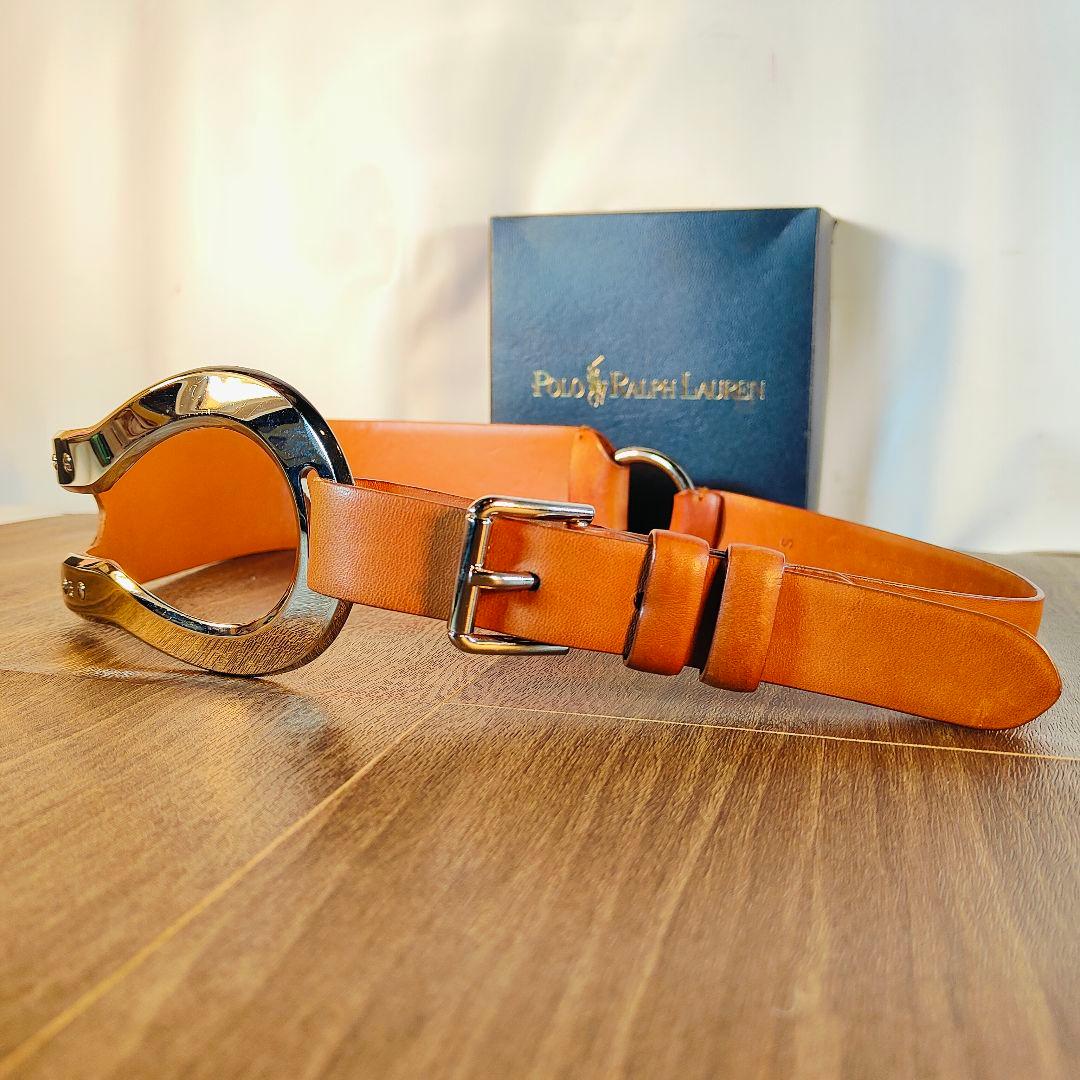 【極上品】ポロラルフローレン 高級ドレスベルト イタリア製　シルバー馬具バックル