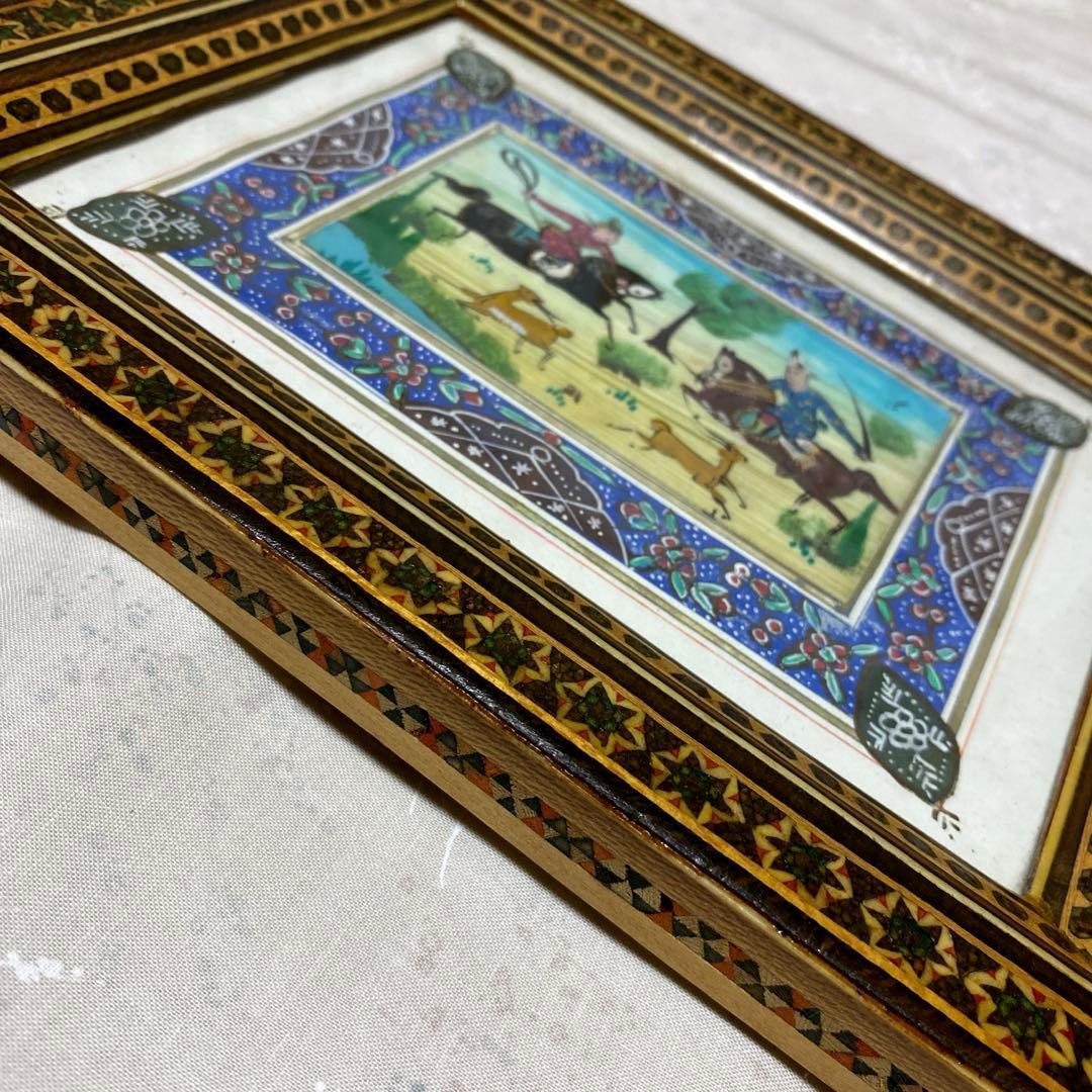 ペルシャ（イラン）ミニアチュール（細密画） ハータムカーリー（寄木細工）額縁入り