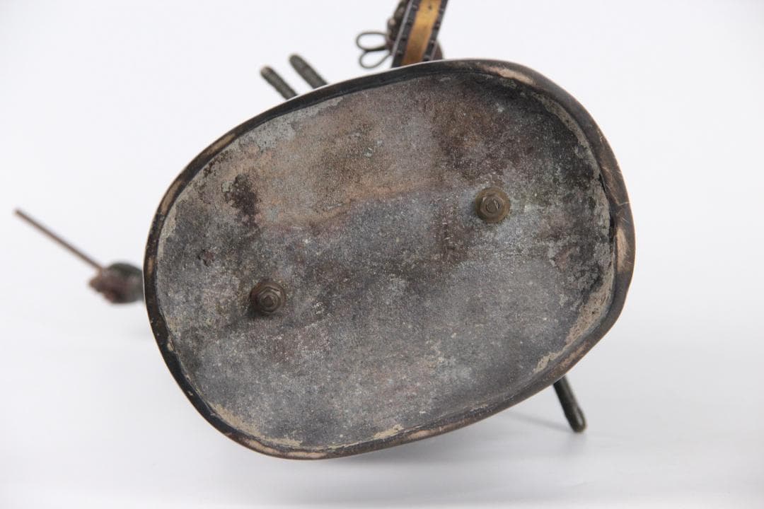 日本美術　銅製武人像　正秀作　細密彫刻　金象嵌　明治期金工　時代物 Eo1-21