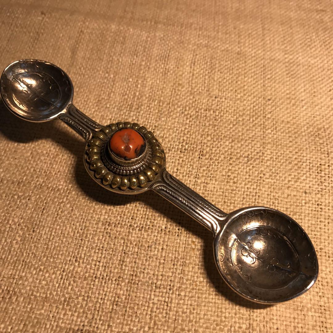 チベッタン古美術銀工芸品　携帯薬調合匙