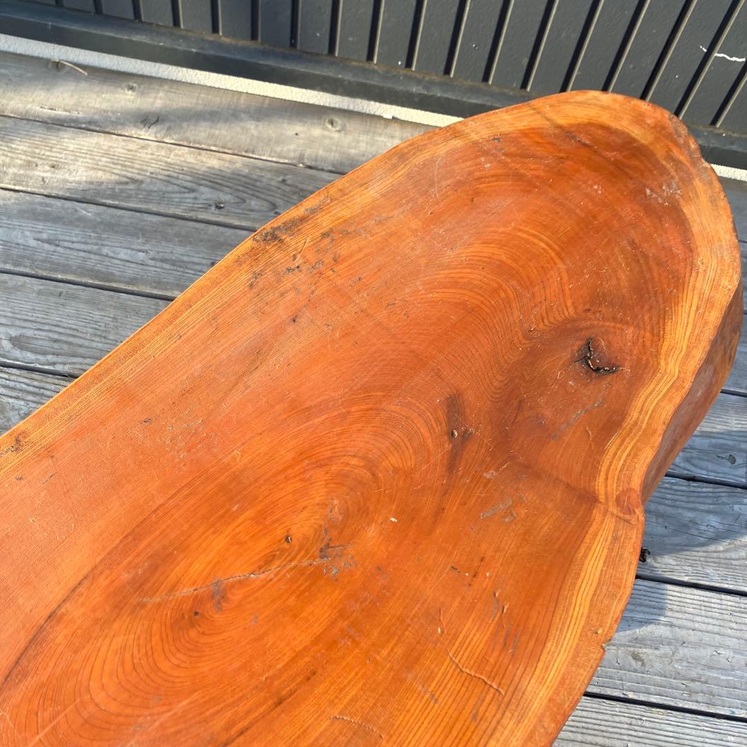 ②昭和レトロ 木製 天然木 欅材 一枚板 脚付き 座卓 センターテーブル 楕円形