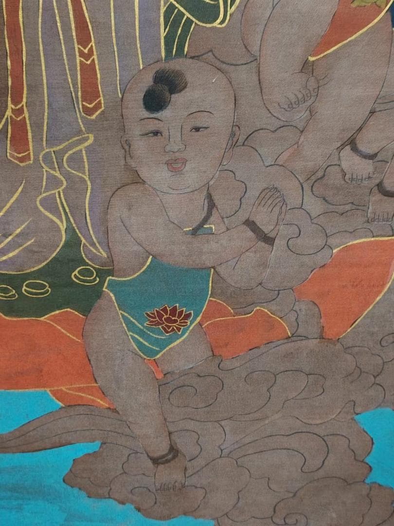 中国古美術・純手描き・画芯・送子觀音画像167x86cm・書画・絹本・仏像・風水