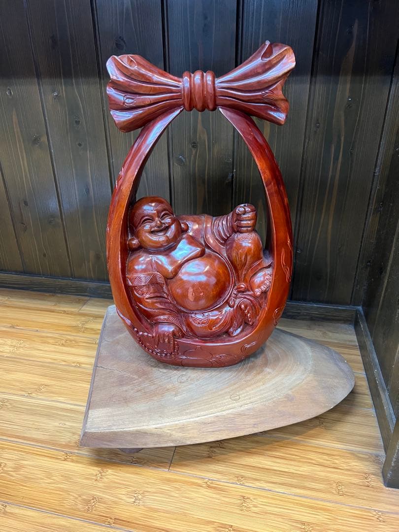 木製　リボン付き　仏像　布袋様　福の神　運気上昇