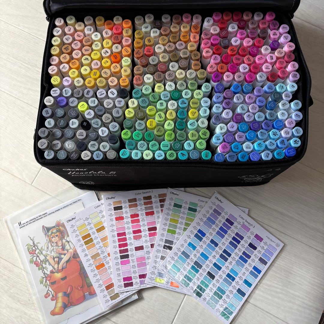 ほぼ未使用 Ohuhu アルコールマーカー 320色セット ケース付き コピック
