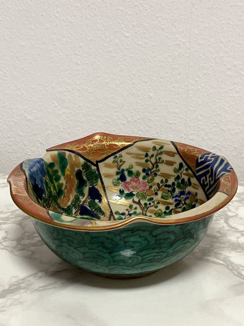 九谷焼　九谷祥三　九谷庄三　庄三風　彩色金襴手　割あり　金継ぎ用　骨董